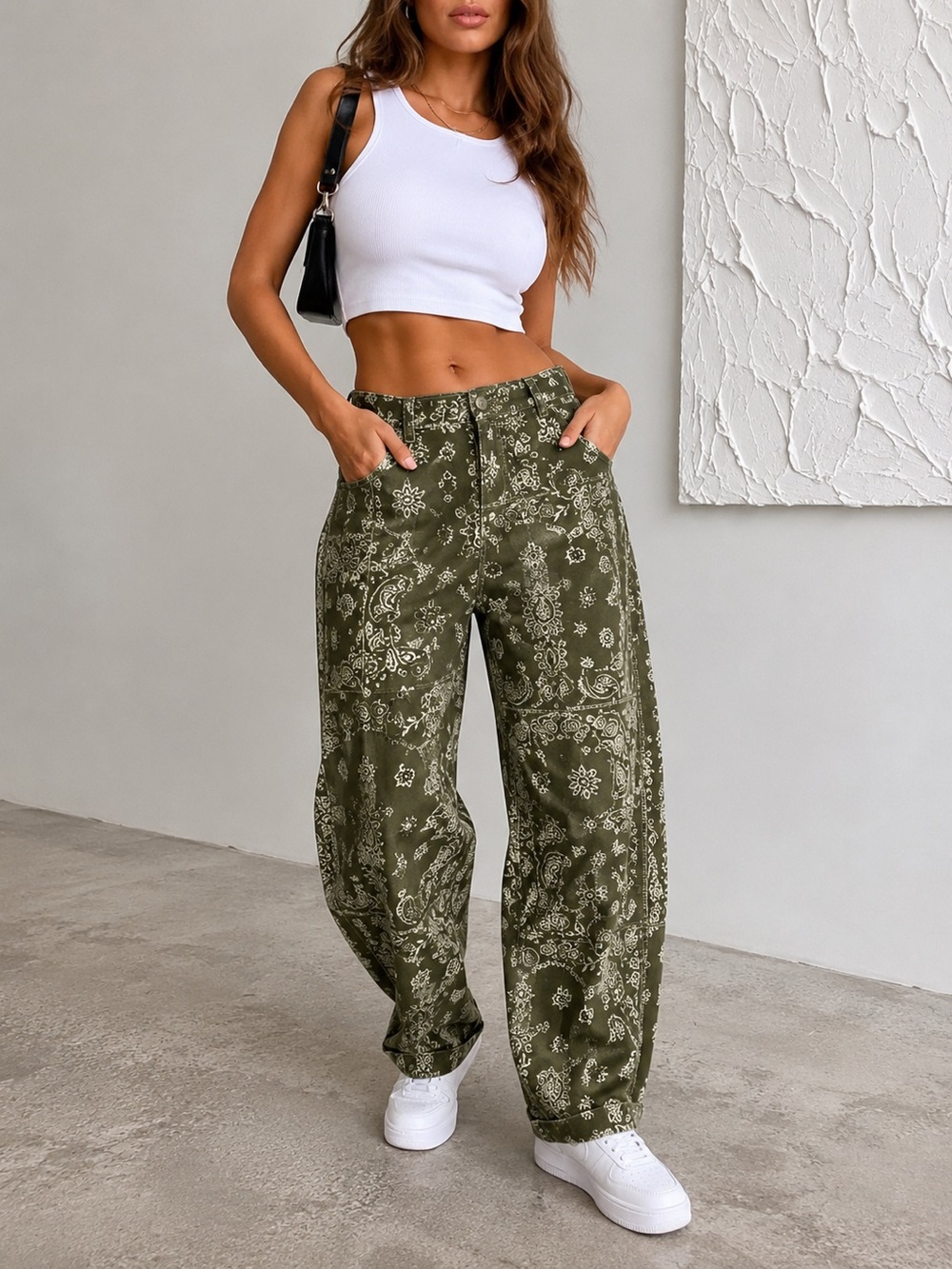 Loveimgs Bandana Print Green Barrel Jeans – NWT - A20